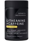 Sports Research L-Theanine Supplement with Caffeine & Coconut MCT Oil - Focused Energy, Alertness & Relaxation Without Drowsiness - 200mg L Theanine, 100mg Organic Caffeine - 60 Liquid Softgels