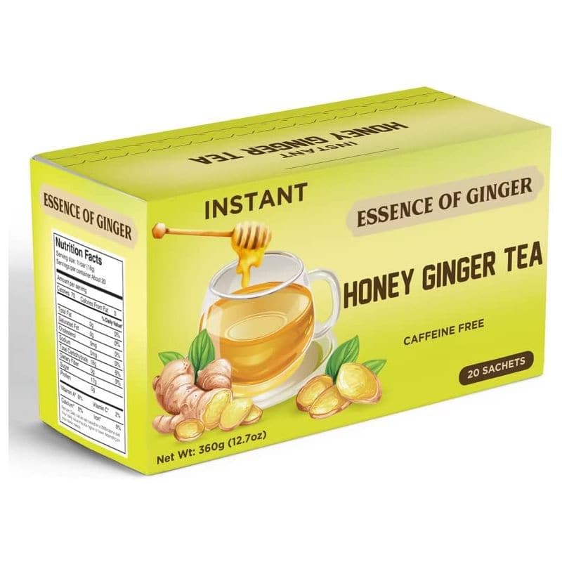 Essence Of Ginger Natural Honey Ginger Tea  20 Packets  Instant Herbal Tea Bags Made With Real Pure Honey and Fresh Ginger Root  Caffeine Free