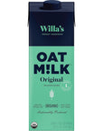 Willas Organic Oat Milk Vegan Plant Based Dairy Free Unsweetened Low Sugar Shelf Stable Milk Whole Grain Oats Non GMO 4g Protein Use as Coffee Creamer or Cereal Milk 3 Pack 32 oz