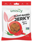 Unisoy Plant Based Jerky  High Protein Plant Based Vegan Jerky Snacks  Sustainable NonGMO Low Sodium Vegan Food with a Classic Jerky Taste  Black Pepper Teriyaki and Hot  Spicy 3Pack