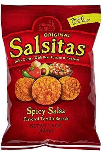 El Sabroso Salsitas Spicy Salsa Round Tortilla Chips, 1.5oz Bags (Pack of 12, Total of 18 Oz)