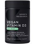 Sports Research Vegan Vitamin D3 5000IU (125 mcg) with Coconut Oil | 100% Plant-Based Vitamin D for Bone, Joint & Immune Support | Carrageenan Free, Vegan Certified & Non-GMO Verified (60 Softgels)