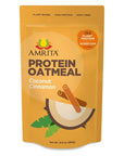 Amrita Coconut Cinnamon Overnight Protein Oats 14oz  High Fiber No Added Sugar Oatmeal Breakfast Cereal Protein Shakes Healthy Snacks  Old Fashioned Rolled Oats  Vegan NonGMO Gluten Free Peanut Free Soy Free 5 Servings