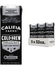 Califia Farms  Unsweetened Cold Brew Coffee Concentrate 32 Oz Pack of 3 100 Arabica Shelf Stable Plant Based Vegan Gluten Free Non GMO Sugar Free Iced Coffee