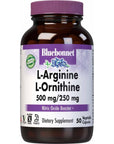 Bluebonnet Nutrition L-Arginine 500mg/L-Orinithine 250mg, Supports Protein Metabolism*, Soy-Free, Gluten-Free, Non-GMO, Kosher Certified, Vegan, 50 Vegetable Capsules, 50 Servings