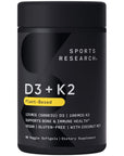 Sports Research Vitamin D3 K2 with 5000iu of Vegan D3 & 100mcg of Vitamin K2 as MK7 | Non-GMO Verified, Vegan Certified, Gluten & Soy Free - 60 Liquid Softgels