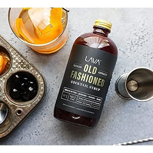 LAVA Premium Aromatic Old Fashioned Cocktail Syrup 16oz Makes 32 Cocktails Made with Aromatic Bitters Demerara Marasca Cherry Orange Zest Hazelnut and Cinnamon Ready to Use Just Add Whiskey