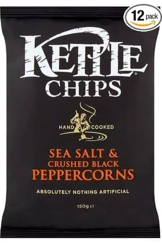 Kettle Sea Salt With Crushed Black Peppercorns Chips 150 G (Pack Of 12)