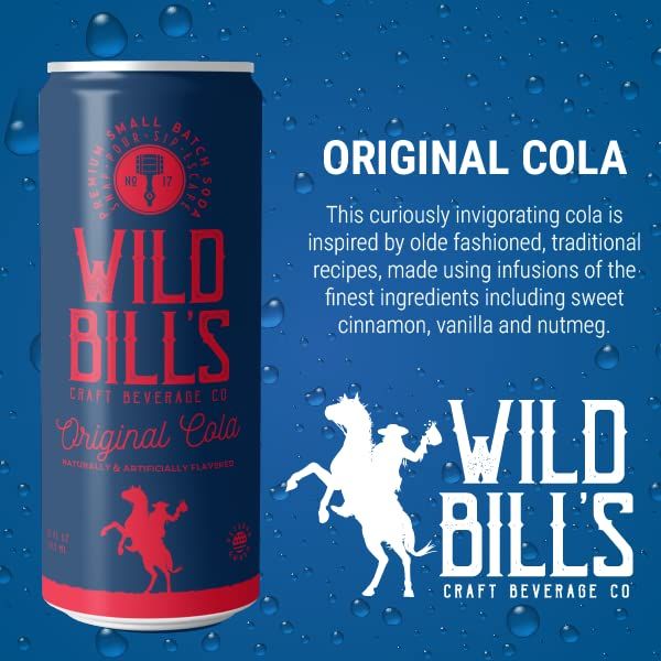 Wild Bills Original Cola Soda Classic Craft Soda Pop Soft Drinks Sodas Made with Pure Cane Sugar Caffeine Free NO High Fructose Corn Syrup Gluten Free Vegan Low Sodium 12 Oz 12 Pack