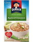 Quaker Instant Oatmeal - Apple & Cinnamon, Heart Healthy Oatmeal, 10-count box, (Pack of 2)