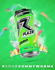 Raze Energy Drinks by Repp Sports Rapid Hydration Zero Sugar 16 Ounce cans Sour Gummy Worms 12 Cans