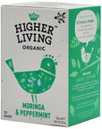 Higher Living Organic Moringa  Peppermint Tea  Premium Blend 22g 15 Teabags  Refreshing Flavor Organic Ingredients Digestive Support  CaffeineFree Herbal Tea