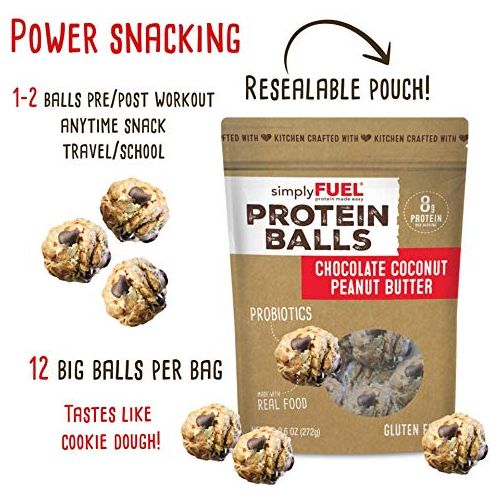 simplyFUEL Whole Food Protein Balls with Probiotics  Chocolate Coconut Peanut Butter Protein Snacks  8g Protein Snack  Gluten Free Energy Balls 1 Pack of 12 Balls