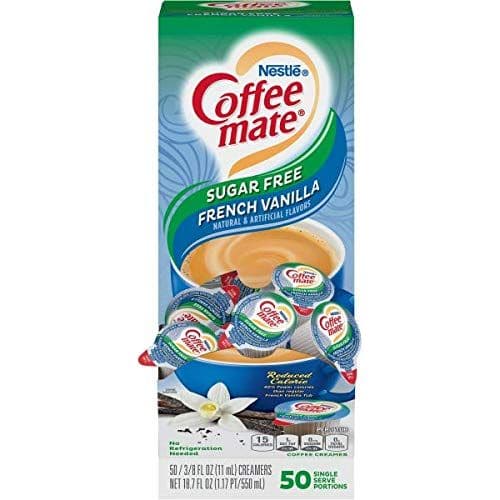 Nestle Coffee mate Coffee Creamer Sugar Free French Vanilla Liquid Creamer Singles Non Dairy No Refrigeration Box of 50 Singles