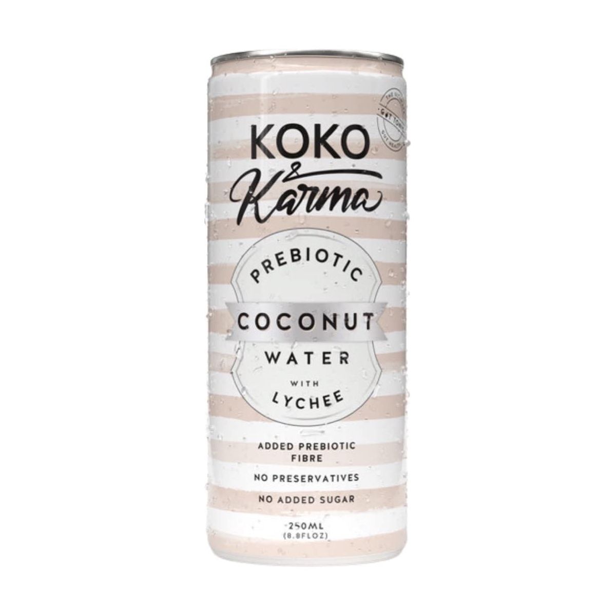 Koko  Karma Prebiotic Lychee Coconut Water 250 ml  845oz cans 12 Pack per case