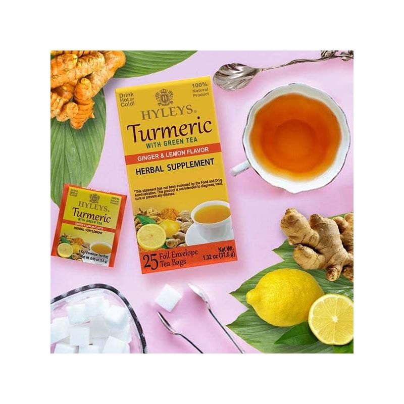 Hyleys Turmeric with Green Tea Ginger  Lemon Flavor  Natural Antioxidant Blend  25 Tea Bags