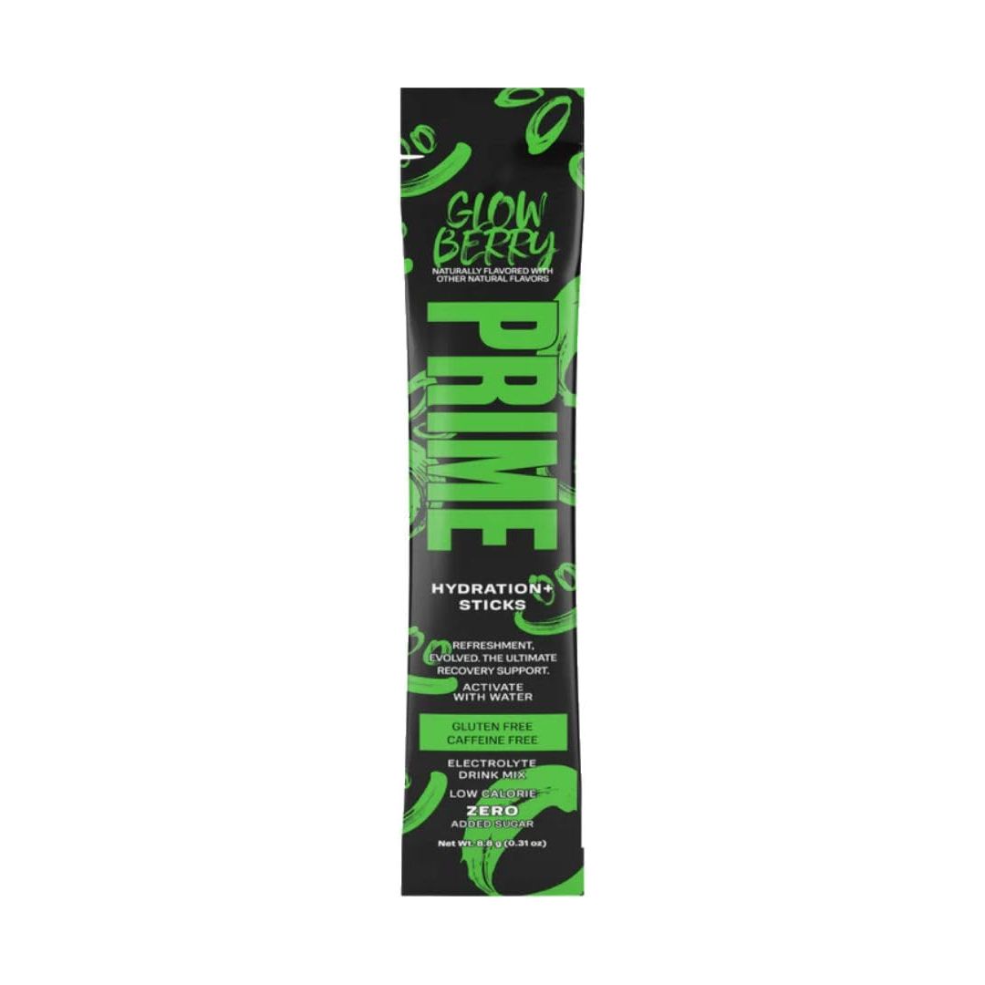 Prime Hydration Sticks Glowberry  Pack Of 10  Single Serve Sticks  Electrolyte Powder Drink Mix  No Added Sugar  Caffeine Free  BCAAs  B Vitamins  Antioxidants  Coconut Water