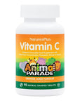 NaturesPlus Animal Parade Vitamin C Children's Chewable - Natural Orange Juice Flavor - 90 Animal-Shaped Tablets - Vegan, Vegetarian, Gluten Free - 45 Servings