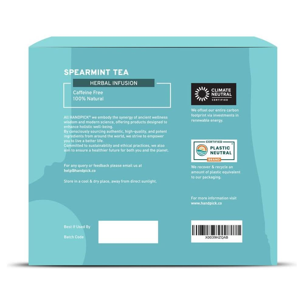 HANDPICK Spearmint Tea Bags 100 Herbal Tea Bags Premium Spearmint Leaves Caffeine Free  NonGMO Gluten Free  Round EcoConscious Tea Bags  Light  Fresh