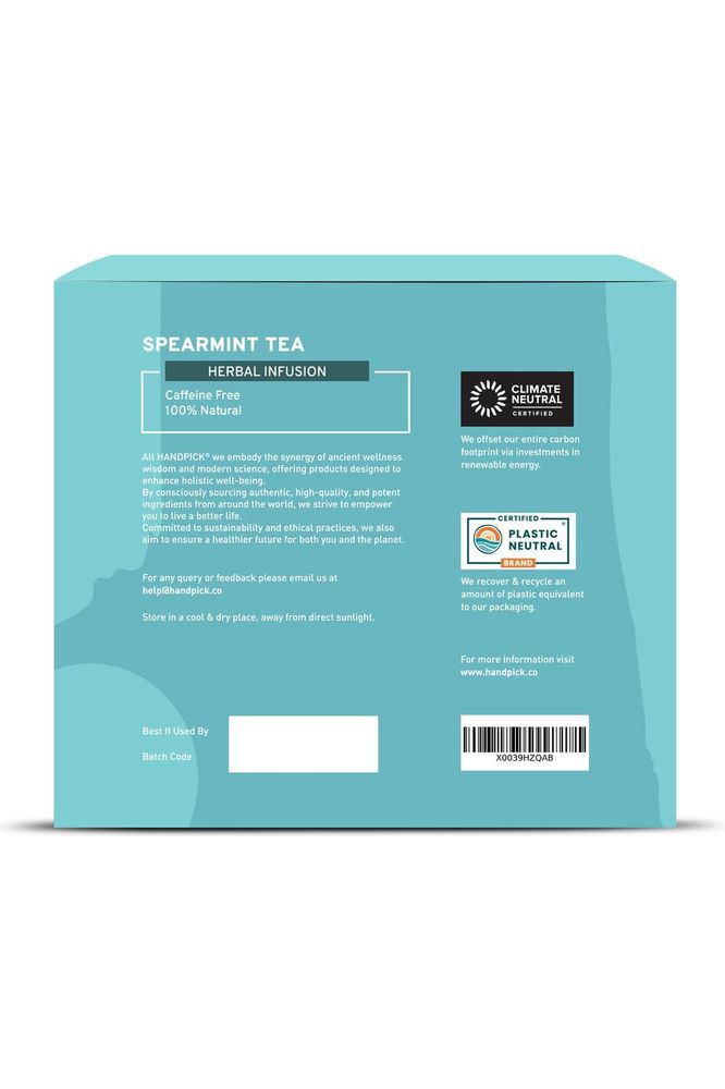 HANDPICK Spearmint Tea Bags 100 Herbal Tea Bags Premium Spearmint Leaves Caffeine Free  NonGMO Gluten Free  Round EcoConscious Tea Bags  Light  Fresh