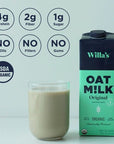 Willas Organic Oat Milk Vegan Plant Based Dairy Free Unsweetened Low Sugar Shelf Stable Milk Whole Grain Oats Non GMO 4g Protein Use as Coffee Creamer or Cereal Milk 3 Pack 32 oz