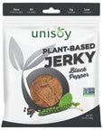 Unisoy Plant Based Jerky  High Protein Plant Based Vegan Jerky Snacks  Sustainable NonGMO Low Sodium Vegan Food with a Classic Jerky Taste  Black Pepper Teriyaki and Hot  Spicy 3Pack