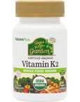 NaturesPlus Source of Life Garden Certified Organic Vitamin K2-120 mcg, 60 Vegan Capsules - Bone Health Supplement - with Natural Whole Food Enzymes - Vegetarian, Gluten-Free - 60 Servings