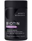 Sports Research Vegan Biotin 5000mcg with Organic Coconut Oil - Extra Strength Biotin Vitamin B7 for Healthier Hair & Skin + Keratin Support - Non-GMO & Gluten Free, 120 Softgels (4 Month Supply)