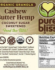 Pure Bliss Organic Granola (Cashew Butter Hemp)Vegan, Gluten Free, Non-GMO, Best Tasting Natural Healthy Vegan Snack, Hand Made Delicious Granola Cereal, Simple Superfood Ingredients (Value Pack 3 x 11oz Bags)