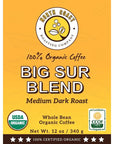 North Coast Roasting Company Medium Dark Roast Low Acid Organic Coffee Whole Bean  Big Sur Blend USDA Certified Organic Coffee Beans 12 Ounce Bag