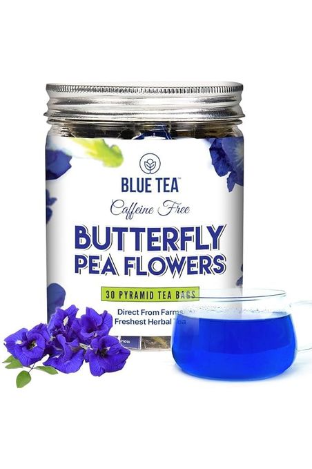 BLUE TEA  Butterfly Pea Flower  30 Pyramid Tea Bags  SUPER ANTIOXIDENT  Direct From Source  Flower Based  Herbal Tea  Caffeine Free  PlantBased Biodegradable Tea Bag  Pet Jar Packaging