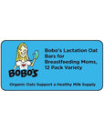 Bobos Lactation Oat Bars for Breastfeeding Moms 12 Pack Variety includes Chocolate Chip Original and Peanut Butter Chocolate Chip