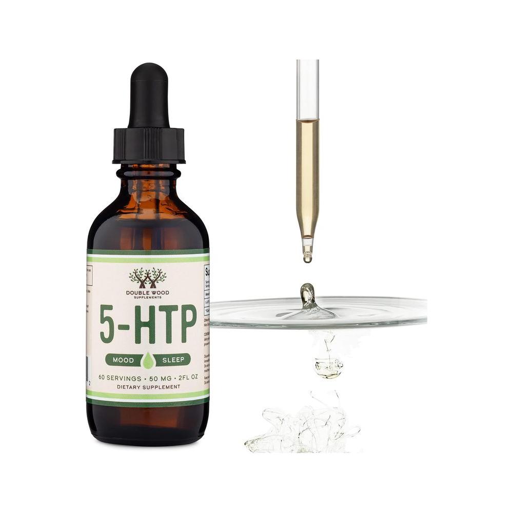 5HTP Liquid Drops - More Absorbable and Effective Than 5 HTP Capsules (60 Servings of 50mg 99%+ 5 - HTP) Serotonin Supplement for Mood, Sleep, and Relaxation (Manufactured in The USA) by Double Wood - Whlsome - Vitamins & Supplements