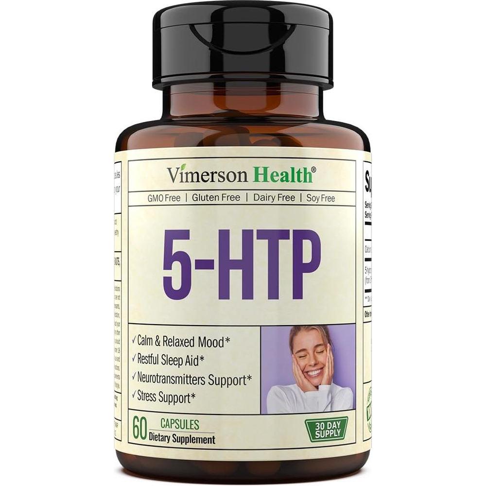 5HTP Serotonin Supplements for Women &amp; Men. Sleep Aid &amp; Occasional Stress Support - 5 HTP Plus Supplement 200 mg with Calcium for Sleep, Calm Mood, &amp; Neurotransmitter Support. 60 Capsules made in USA - Whlsome - Vitamins &amp; Supplements