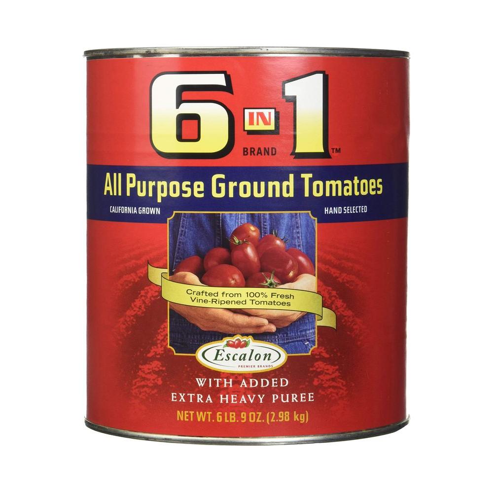 6 in 1 All Purpose Ground Tomatoes No 10 Can 6 Pound 9 Ounces - Whlsome - Tomato Paste