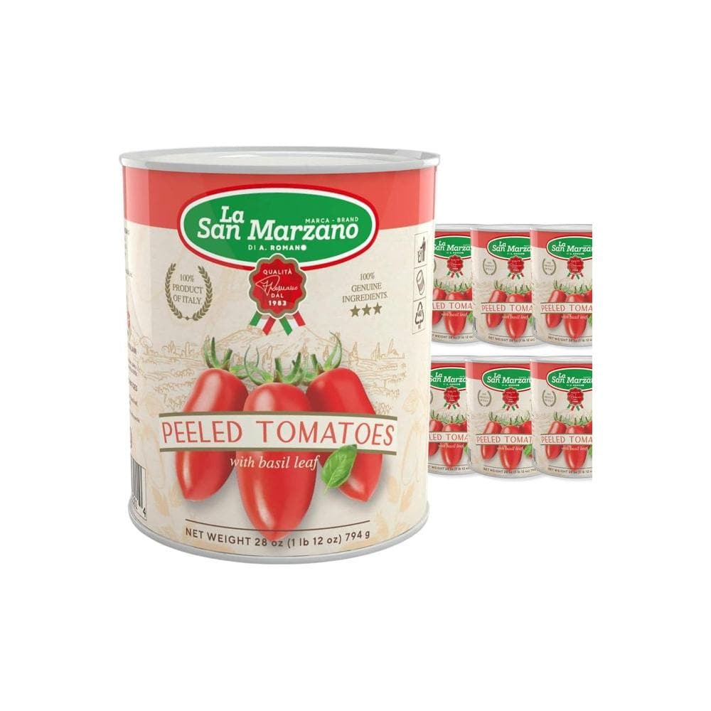 6 Pack La San Marzano Italian Whole Peeled Tomatoes in Puree with Basil non dop Packed in San Marzano Product of Italy 6 x 28 Oz can Packed in San Marzano region of Italy by La Regina - Whlsome - Vegetable Snacks