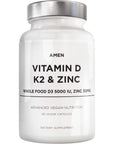 Amen Vitamin D, K2 & Zinc, Cholecalciferol D3 5000 IU, Organic Whole Food Blend with Apple, Blueberry, Cranberry, Elderberry Powder Fruits, Vegan Supplement, D3 K2 Vitamins, Non-GMO - 60 Capsules