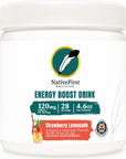 NativeFirst Energy Boost Drink Mix (28 Servings) - 160mg Caffeine per Serving, Gluten Free, Non-GMO (Strawberry Lemonade)