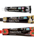 Amore Crowd Favorite  Garlic Paste 32oz Tomato Paste 45oz  Anchovy Paste 16oz in a Tube Non GMO Verified Variety 3 Pack