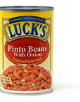 Lucks Pinto Beans with Onions 615 ounce cans full of Plant Protein bundled with JFS Recipe Card