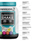 INVIGOR8 Superfood Protein Shake with Immunity Boosters - Gluten-Free Non GMO Meal Replacement Shake with Probiotics and Omega 3 (645 Grams) (French Vanilla)