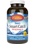 Carlson - Teen's Smart Catch, 700 mg Omega-3s, Cognitive Development, Brain Function & Vision Support, Lemon, 180 Softgels