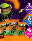 PeaTos Cheese-less Puffs in Snack Sized 0.5 oz. Bags (15 pack) full of “JUNK FOOD” flavor and fun WITHOUT THE JUNK. PeaTos® the Craveworthy upgrade to America's favorite snacks are Pea-Based, Plant-Based, Vegan, Gluten-Free, and Non-GMO.