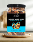 Mixed Nuts Deluxe - Roasted & Salted | 32 oz Reusable Container | Healthy Gourmet Variety Snack Mix with Cashews, Almonds, Brazil Nuts, Pecans, Hazelnuts (No Peanuts) Holiday Gifts | Keto, Vegan Friendly, Healthy Nut Mix | Jaybee's