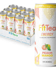 FitTea Healthy Energy Drink 12 Fl Oz  Peach Mango Pre Workout Sparkling Refresher 12 Pack Natural Green Tea Energy Drinks Sugar Free