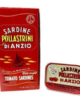 Pollastrini Italian Tomato Sardines  Premium Quality Gourmet Sardines  Wild Caught in the Mediterranean Sea  35oz 100g Tin Can Pack of 1