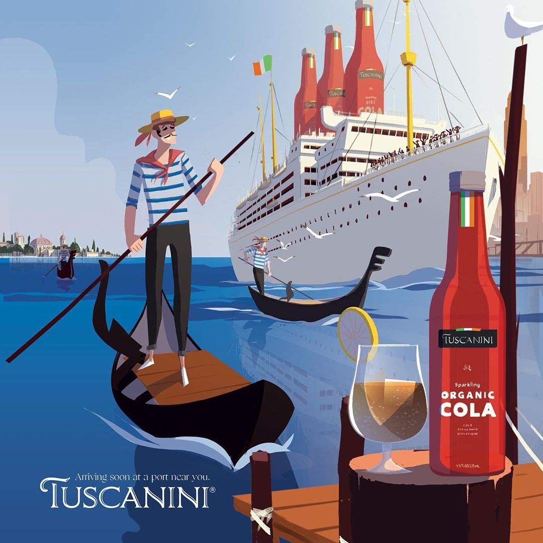 Tuscanini Authentic Organic Cola Soda 93oz 6 Pack Naturally Caffeine Free Elegant Glass Bottle Great Tasting Chemical Free