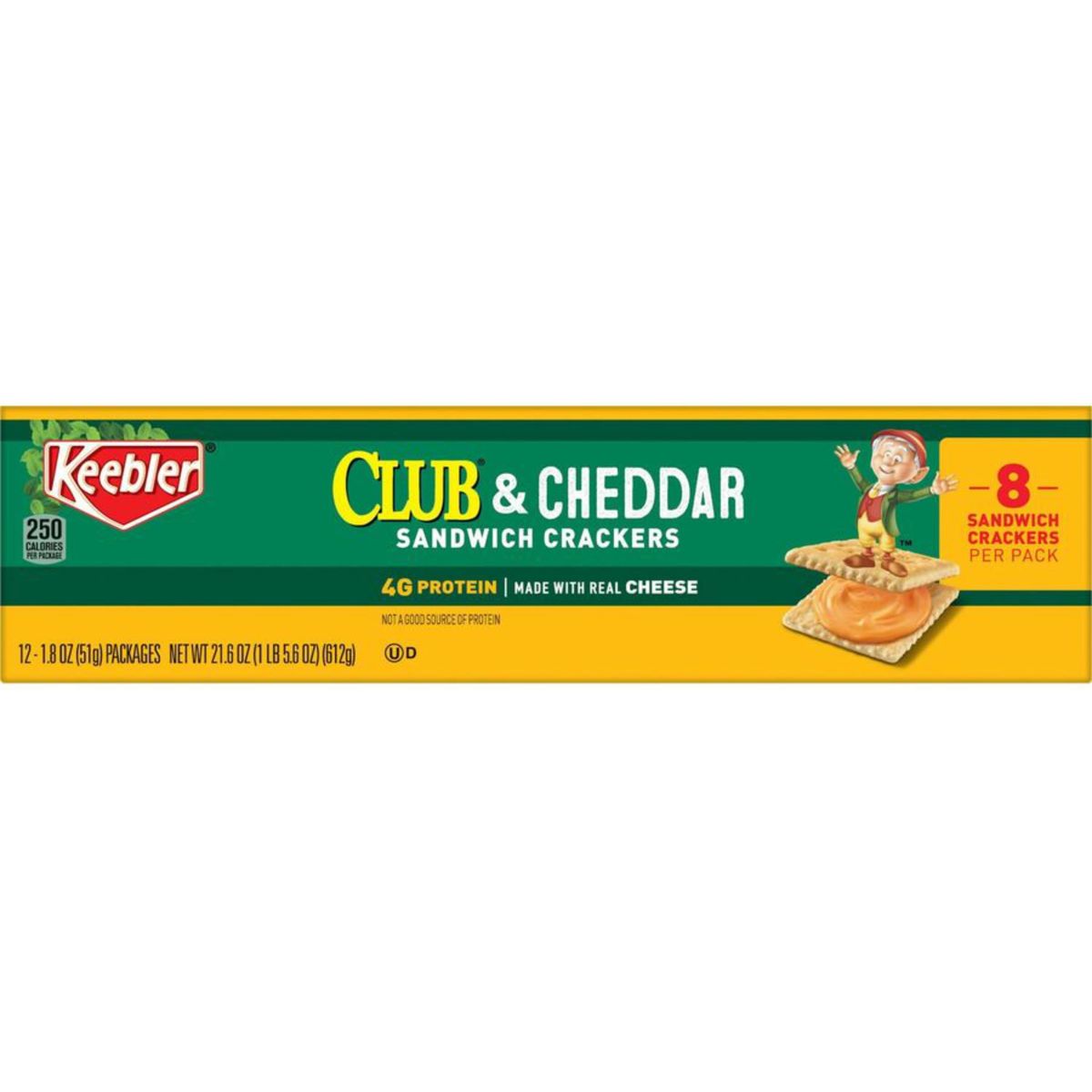 Keebler Products  Keebler  Sandwich Cracker Club  Cheddar 8Cracker Snack Pack 12 PacksBox  Sold As 1 Box  Individually packaged  Eight crackers per pack