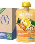 Little Brainiac Organic Fruit & Veggie Snack Pouches, Apple, Carrot, Banana Puree with Brain-Supporting Nutrients, Toddler Snacks, Clean Label, BPA-Free, Non-GMO (3.5 oz, Pack of 12)