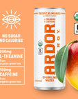 ARDOR ENERGY Sparkling Water Tropical Mango 12 pack with 100mg Organic Caffeine from Green Tea  200mg Organic LTheanine Focus  Calm No Sugar No Calories Vegan Gluten Free